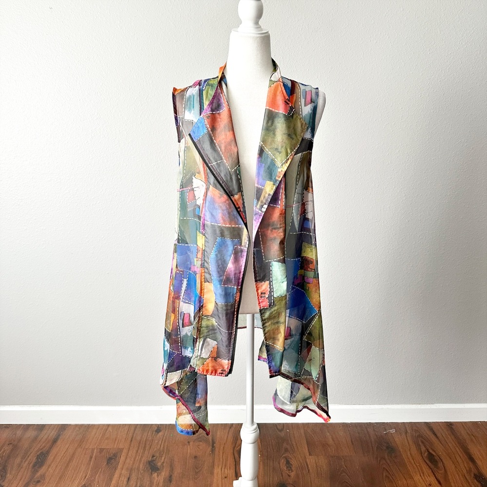 Feratelli Sheer Abstract Patchwork Print Sleevele… - image 7